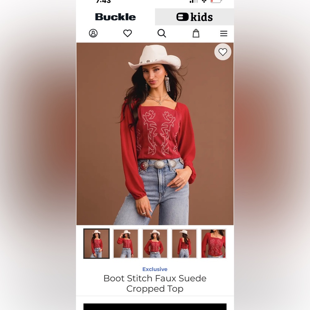 Buckle Chic Red Faux Suede Crop Top